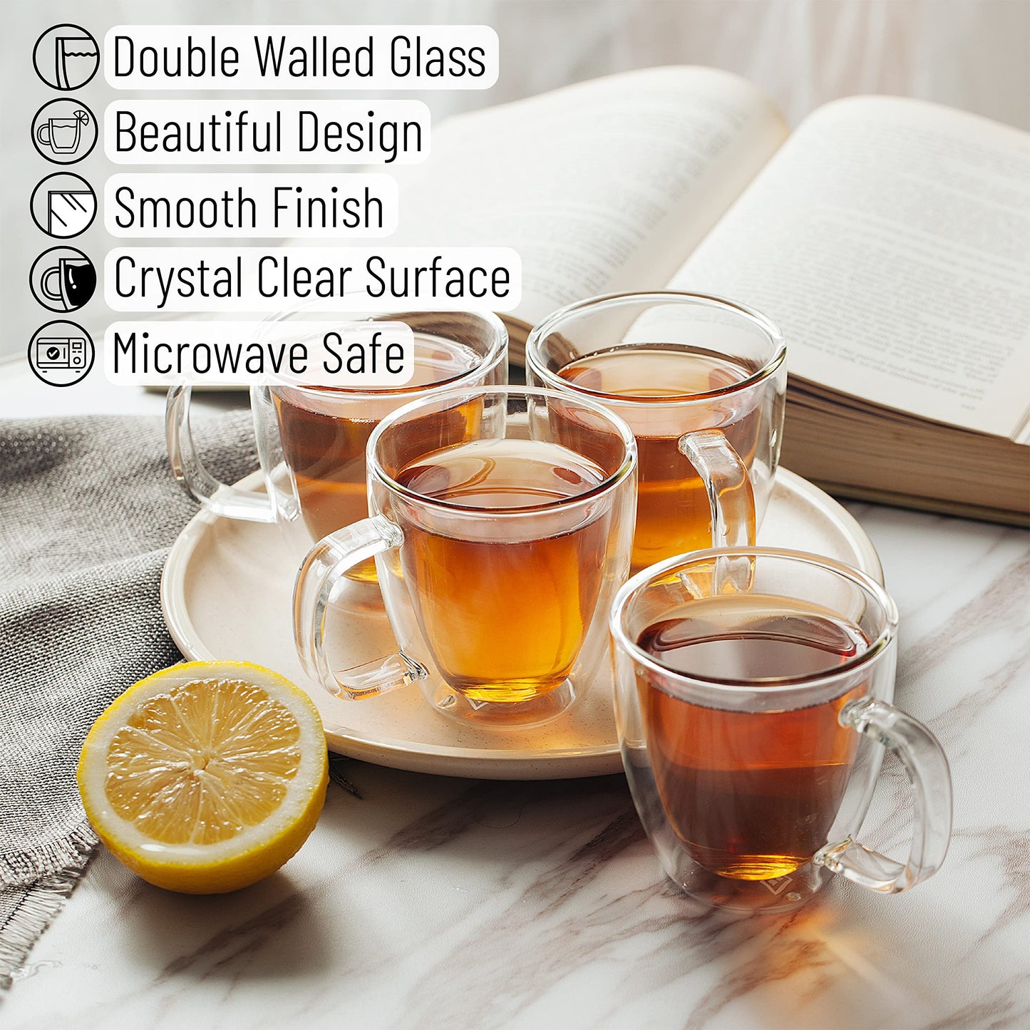 BTaT- Small Espresso Cups, Demitasse Cups, Set of 6 (2.0 oz, 60 ml), Glass Coffee Mugs, Double Wall Glass Cups, Cappuccino Cups, Latte Cups, Clear Coffee Cup, Tea Glass