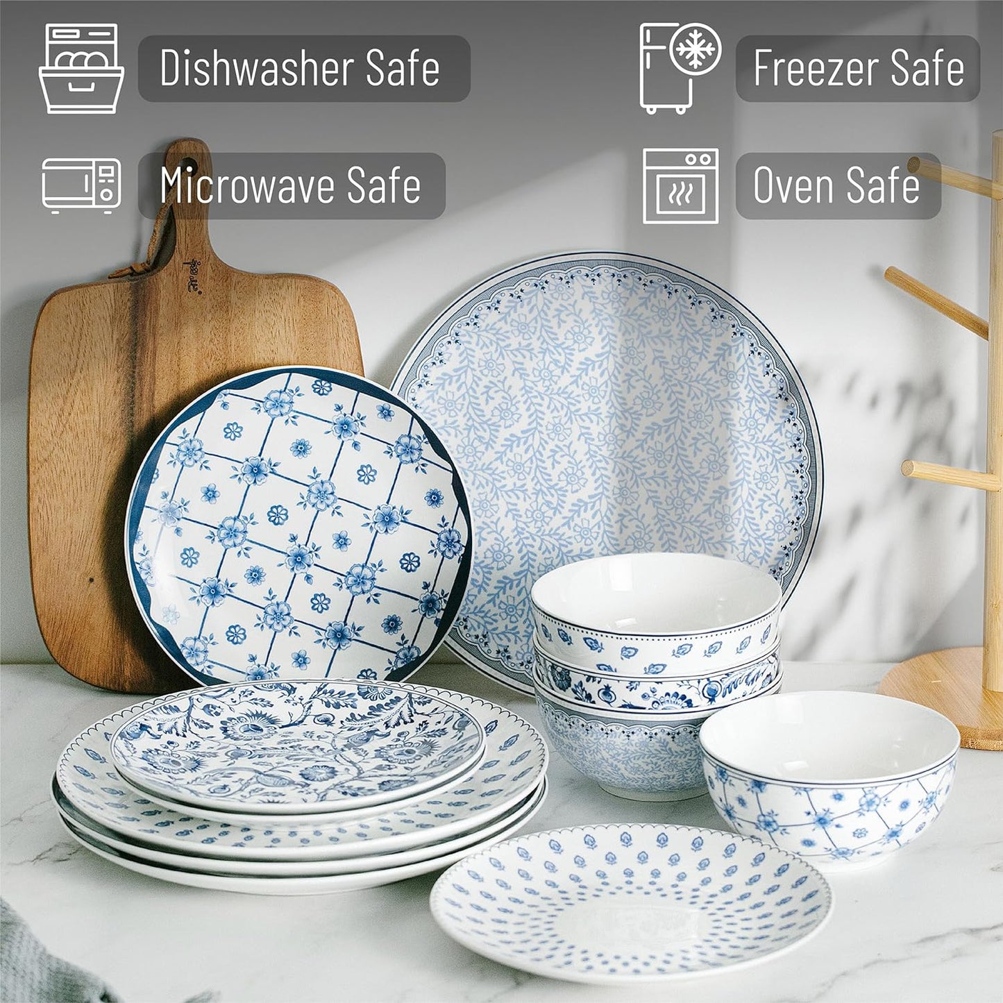 BTaT- Dinnerware Sets for 4, 12 pcs, Ceramic Dinnerware Sets, Plates and Bowls Sets for 4