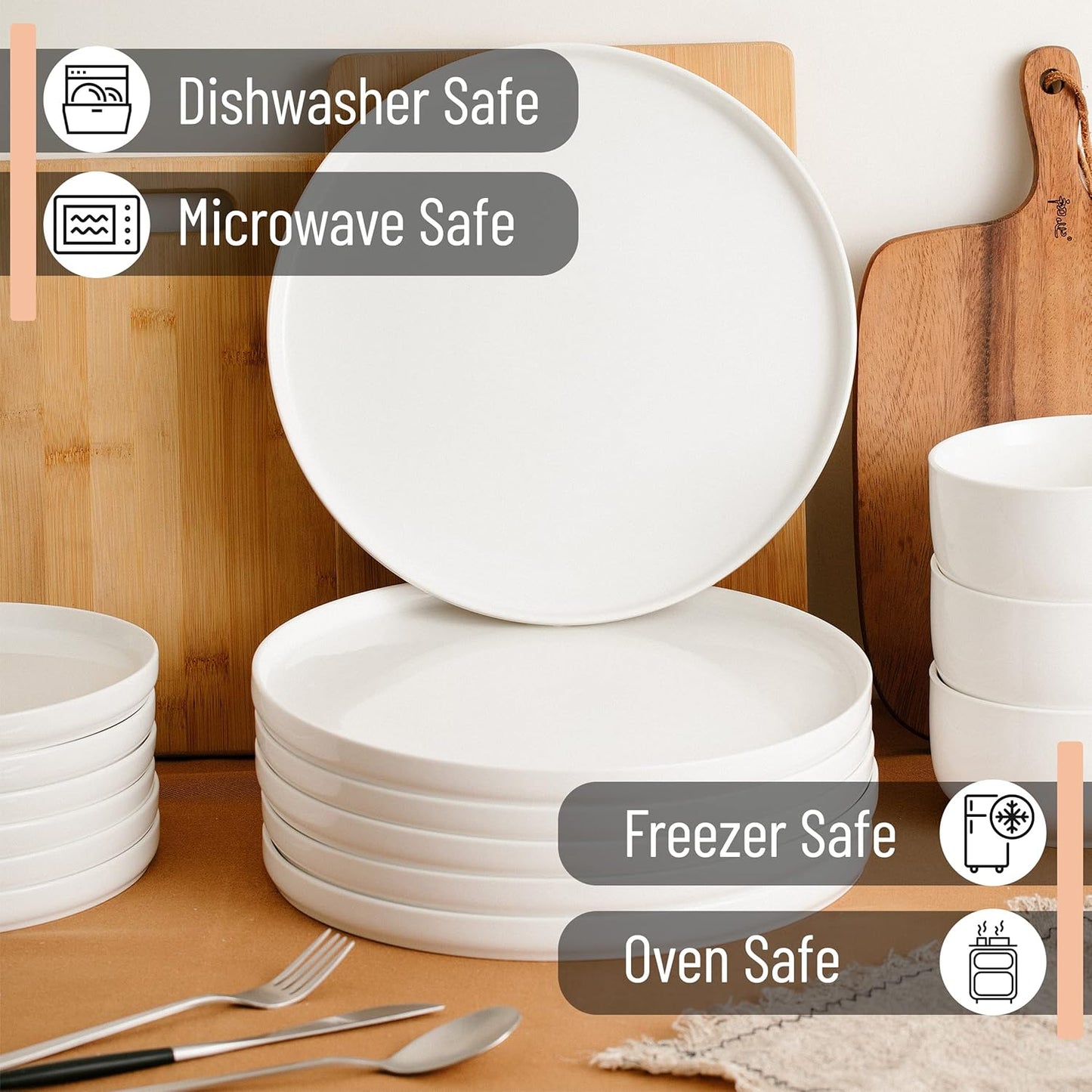 Brew To A Tea - White Porcelain Dessert Plates, Set of 6, 8.2 inch