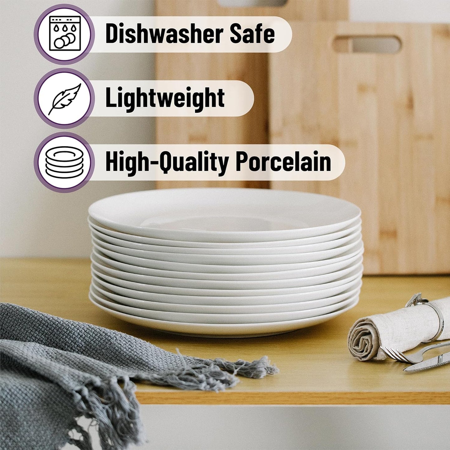 BTaT- White Porcelain Dinner Plates, Set of 6, 10.5 Inch, White Dishes, Porcelain Dinner Plates