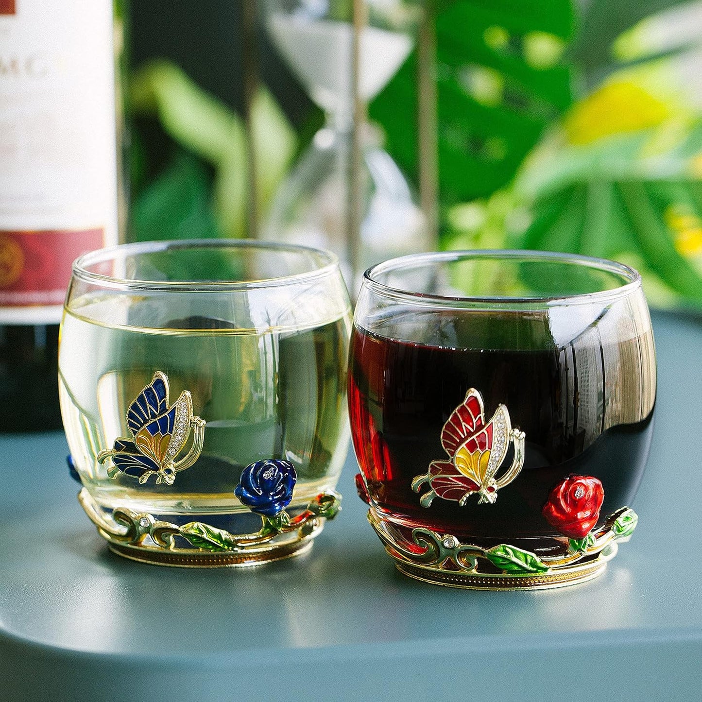 BTaT- Floral Stemless Wine Glasses, 10 oz, Set of 2