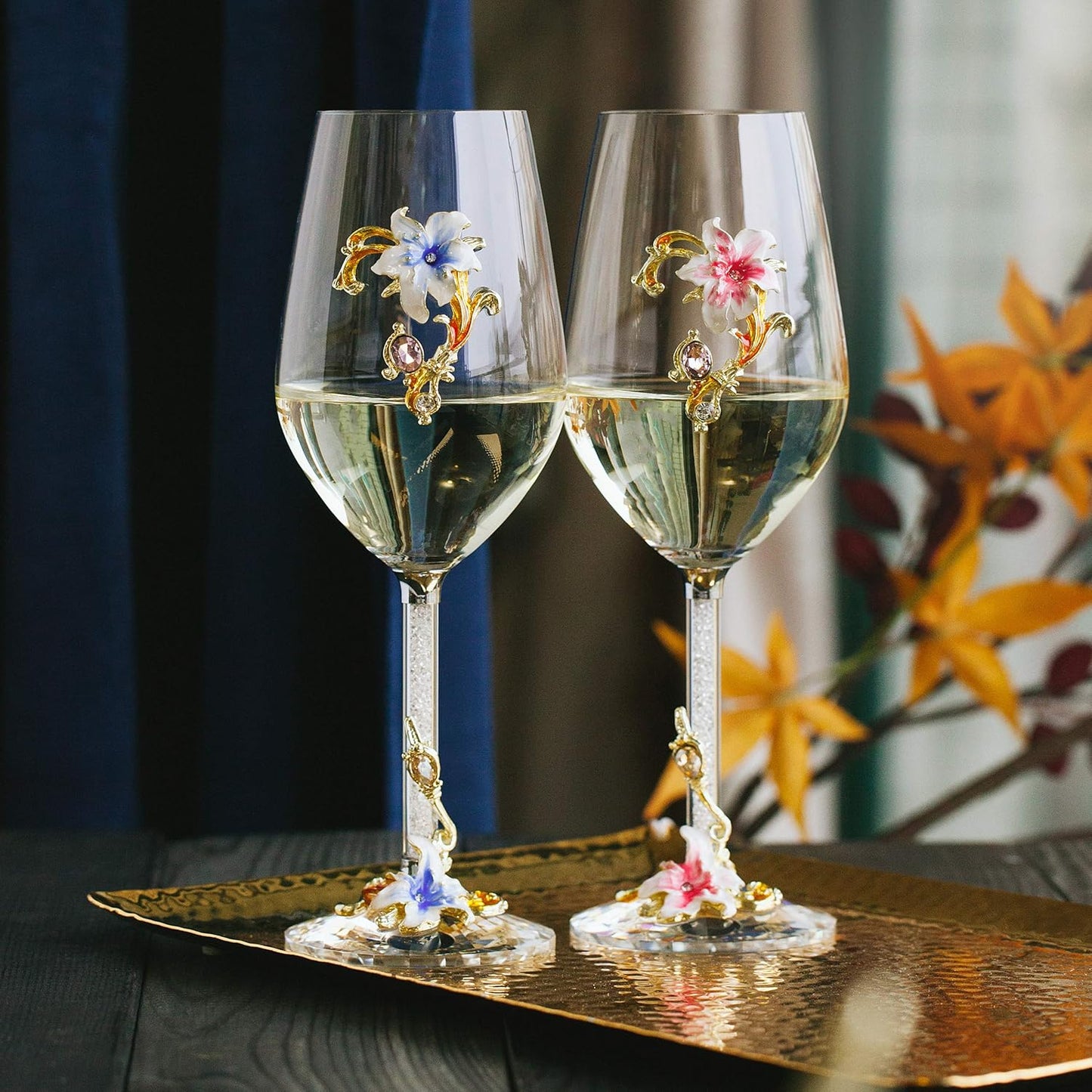 BTaT - Fancy Wine Glasses, 17oz, Set of 2, Floral Wine Glass, Flower Wine Glass