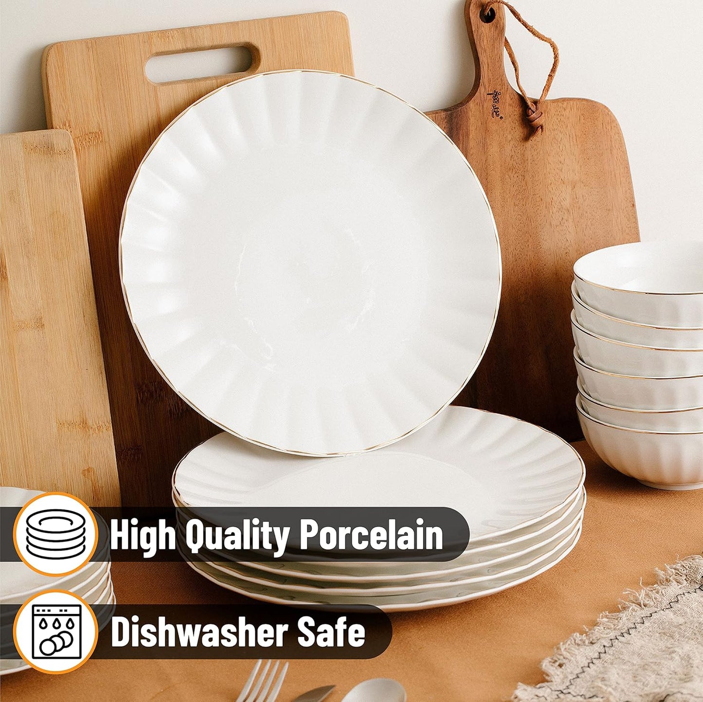 BTaT- Porcelain Dinner Plates with Gold Trim,10.5 inch, Set of 6