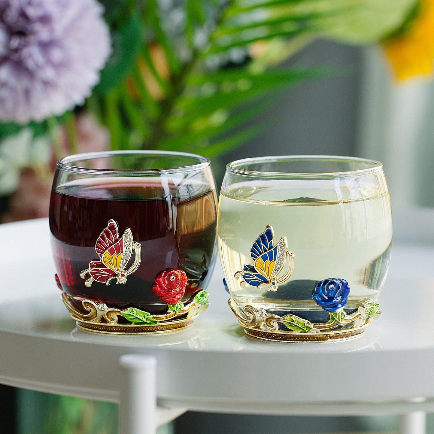 BTaT- Floral Stemless Wine Glasses, 10 oz, Set of 2