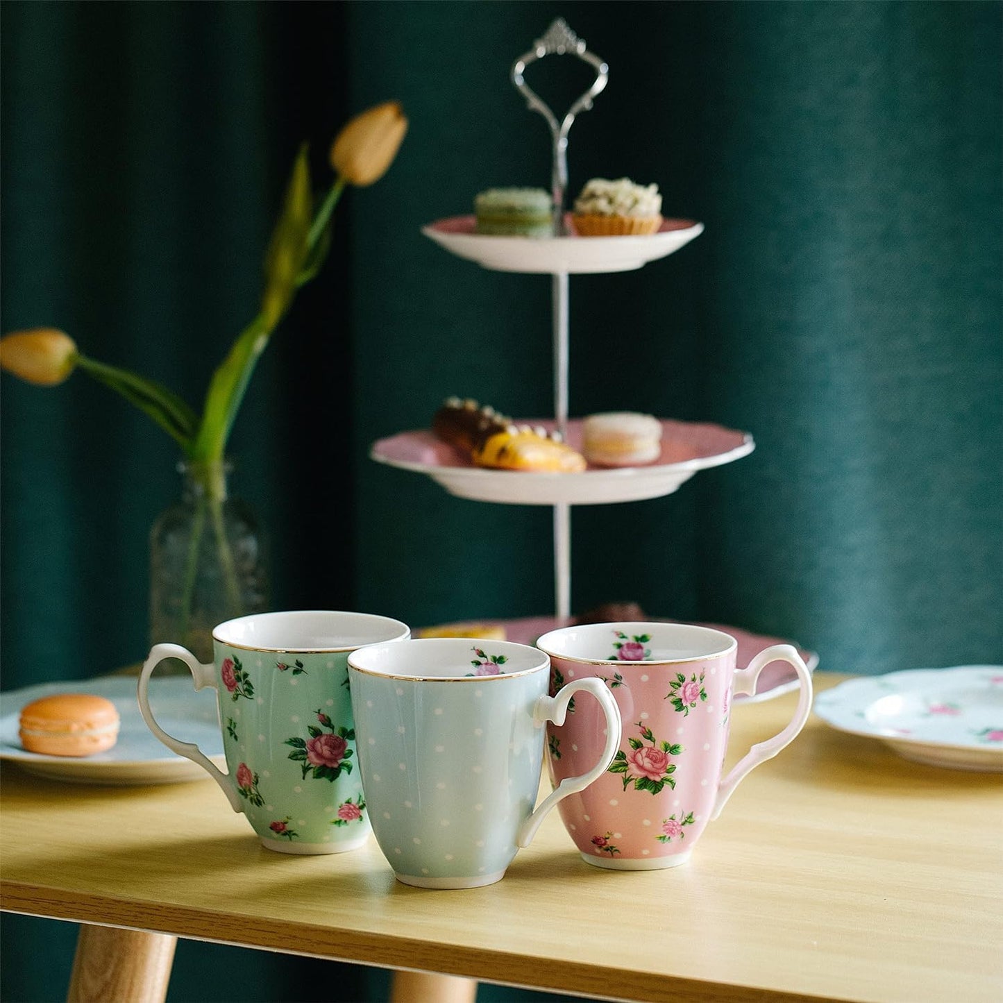 Brew To A Tea 3-Tier Porcelain Dessert Stand, Pink, 12"