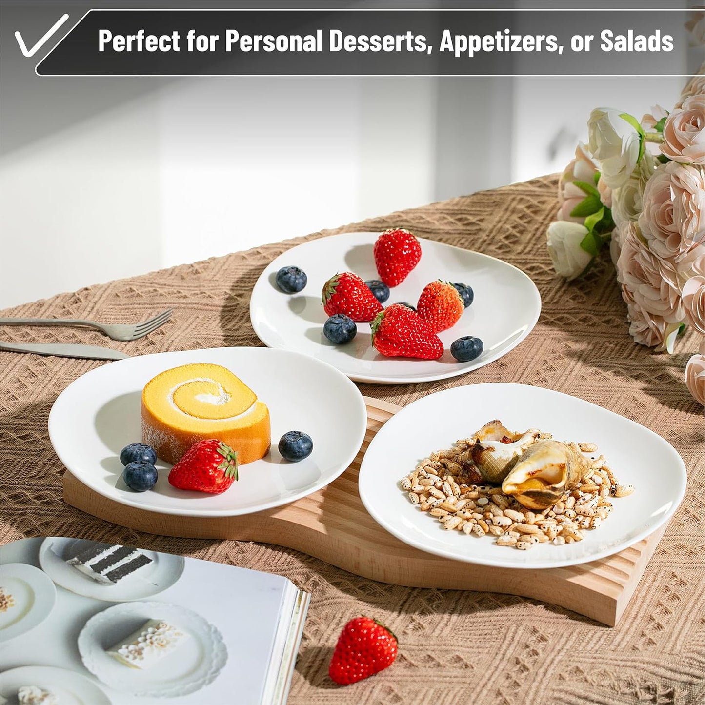 BTaT- White Dessert Plates, Set of 6, 8.3", Small Plates for Appetizers