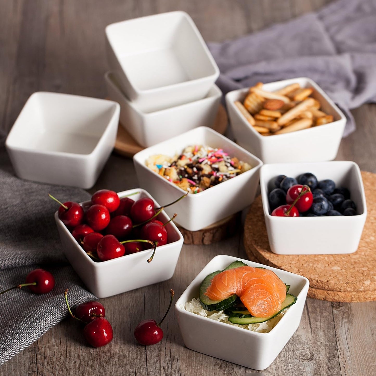 BTaT - Ramekins 8 oz - Set of 8 Square, Porcelain Ramekins, Ramekins for Baking