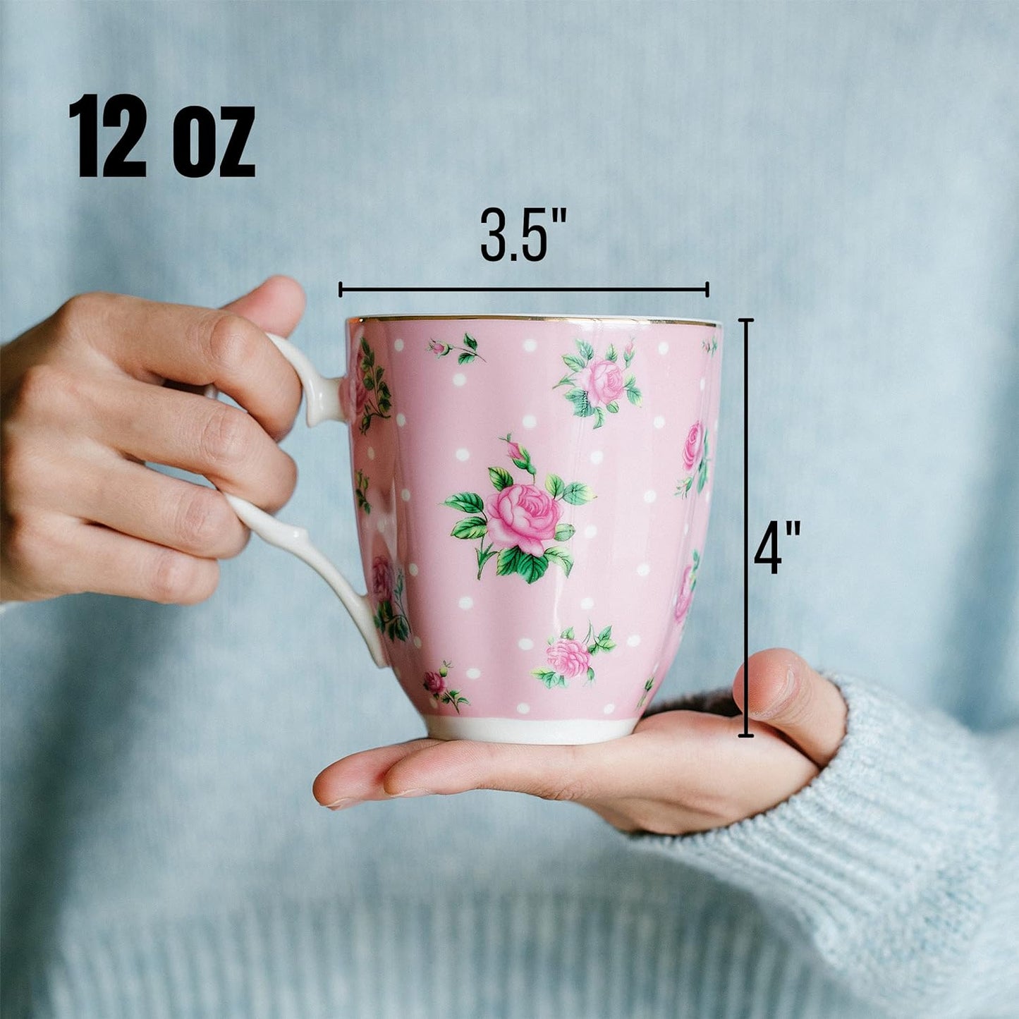 BTaT- Royal Coffee Mugs, 12 oz, Set of 8, Floral Mugs, Porcelain Bone China, Tea Mug
