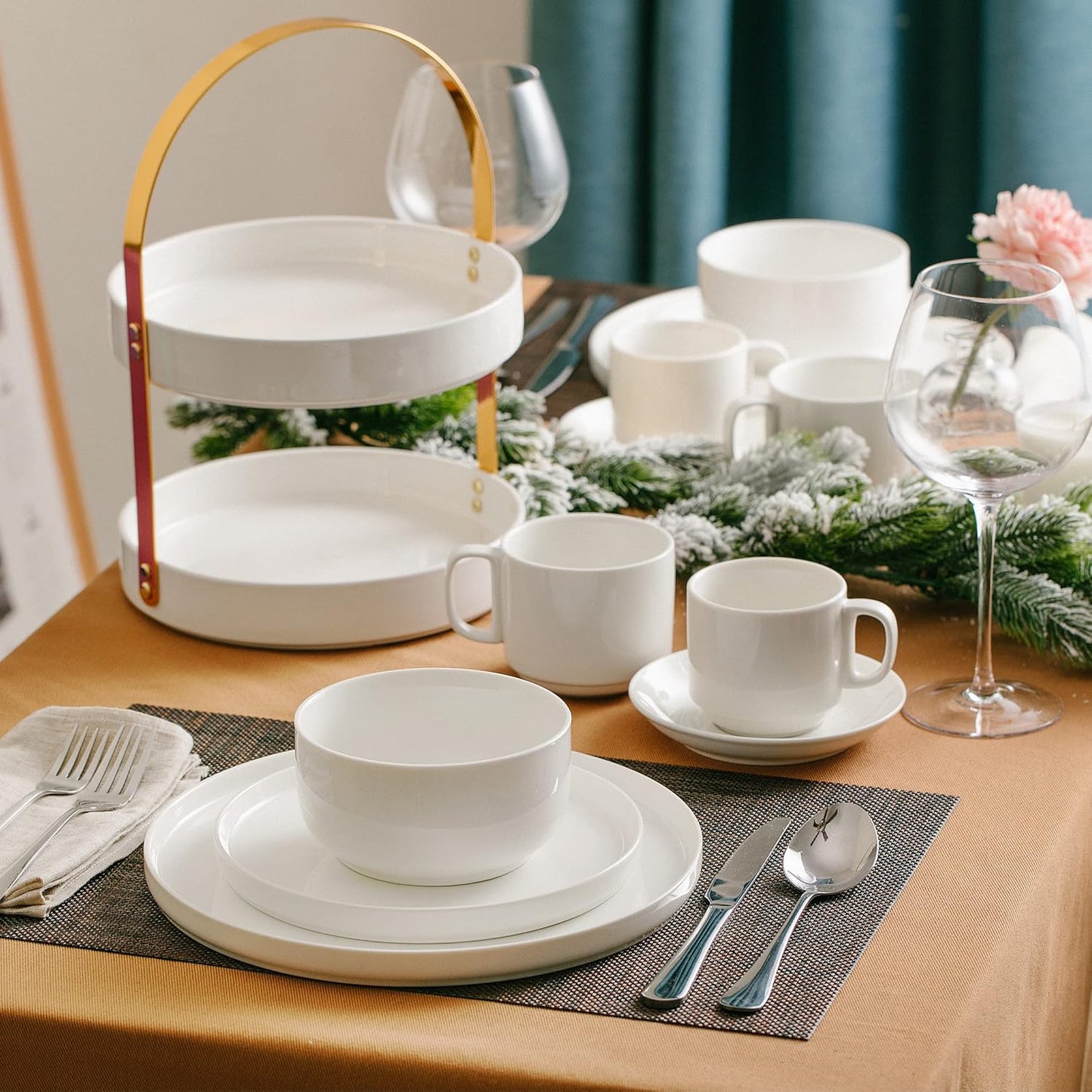 Brew To A Tea - White Porcelain Dessert Plates, Set of 6, 8.2 inch