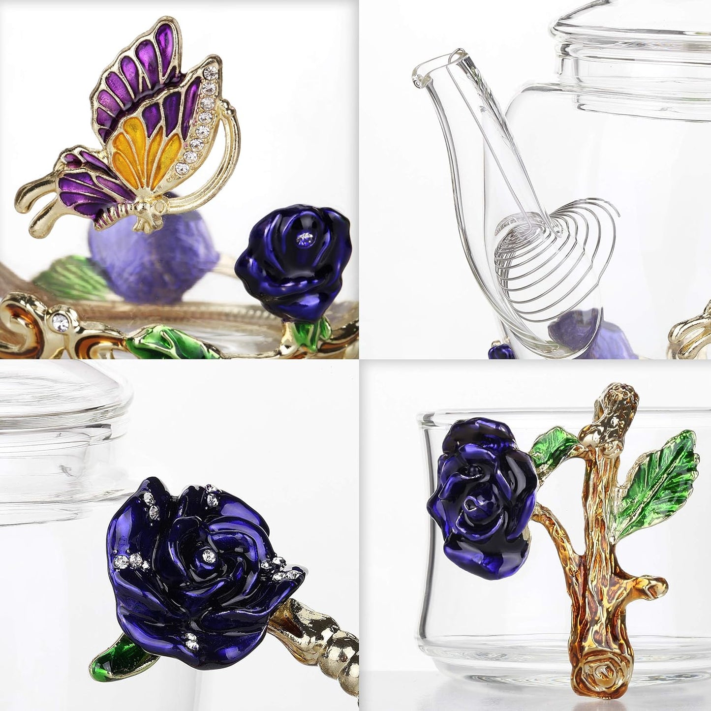 BTaT- Floral Glass Tea Set, 2 Fancy Cups, Tea Pot Glass, Tea Pot, Glass Teapo
