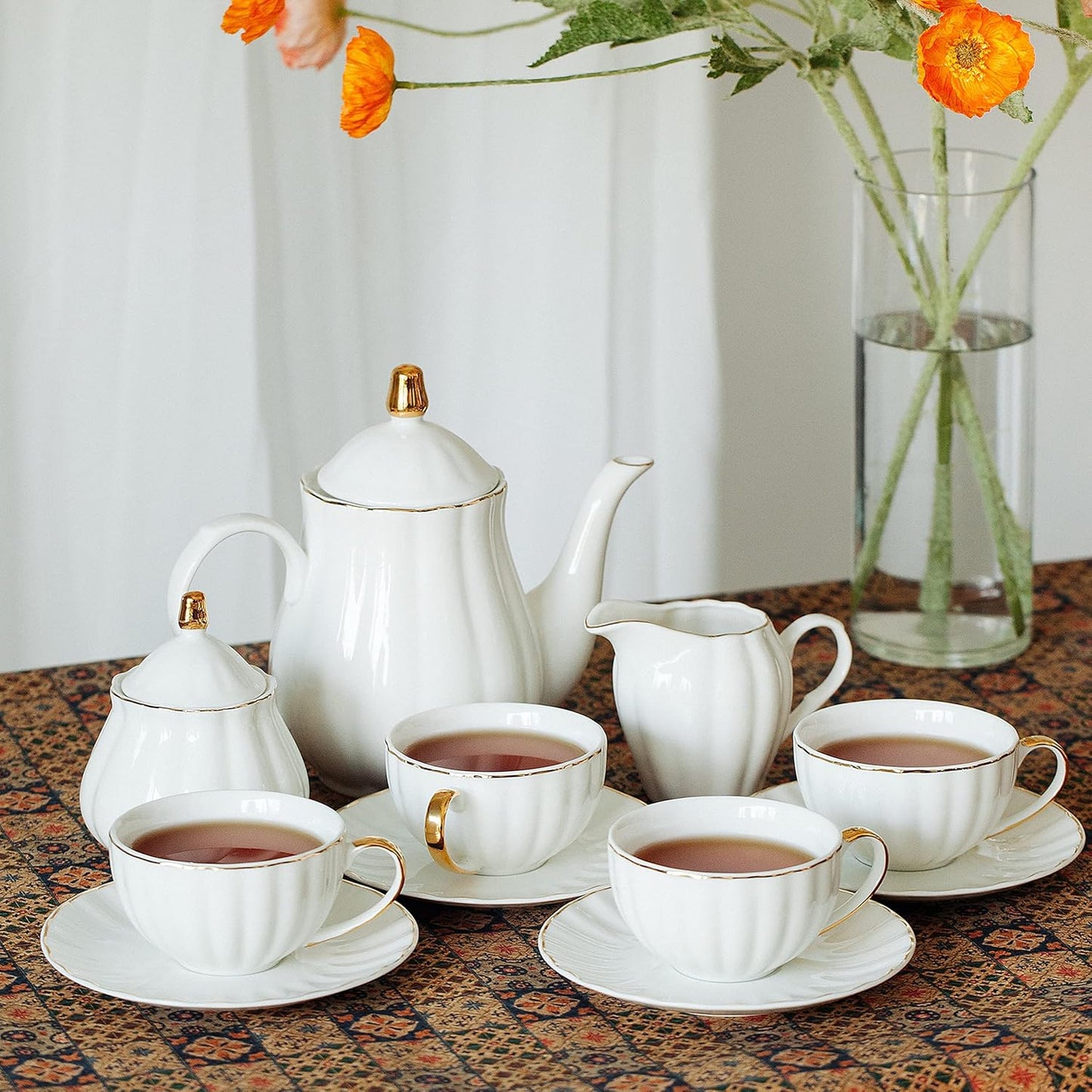 BTaT- Classic tea set, 13 pcs, Tea Cups (7oz), Tea Pot with Stainless Steel Infuser (32oz)