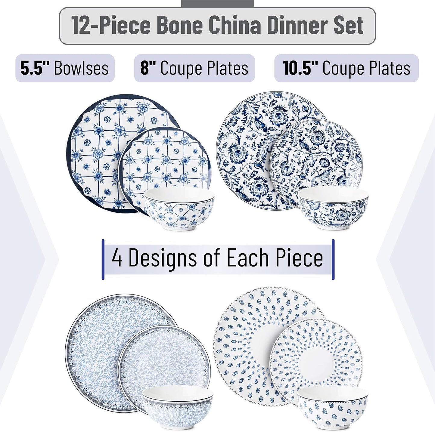 BTaT- Dinnerware Sets for 4, 12 pcs, Ceramic Dinnerware Sets, Plates and Bowls Sets for 4