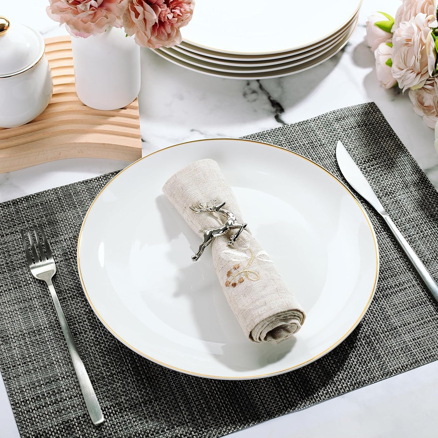 BTaT- White Porcelain Dinner Plates with Gold Rim, Set of 6, 10.5", Porcelain Dinner Plates