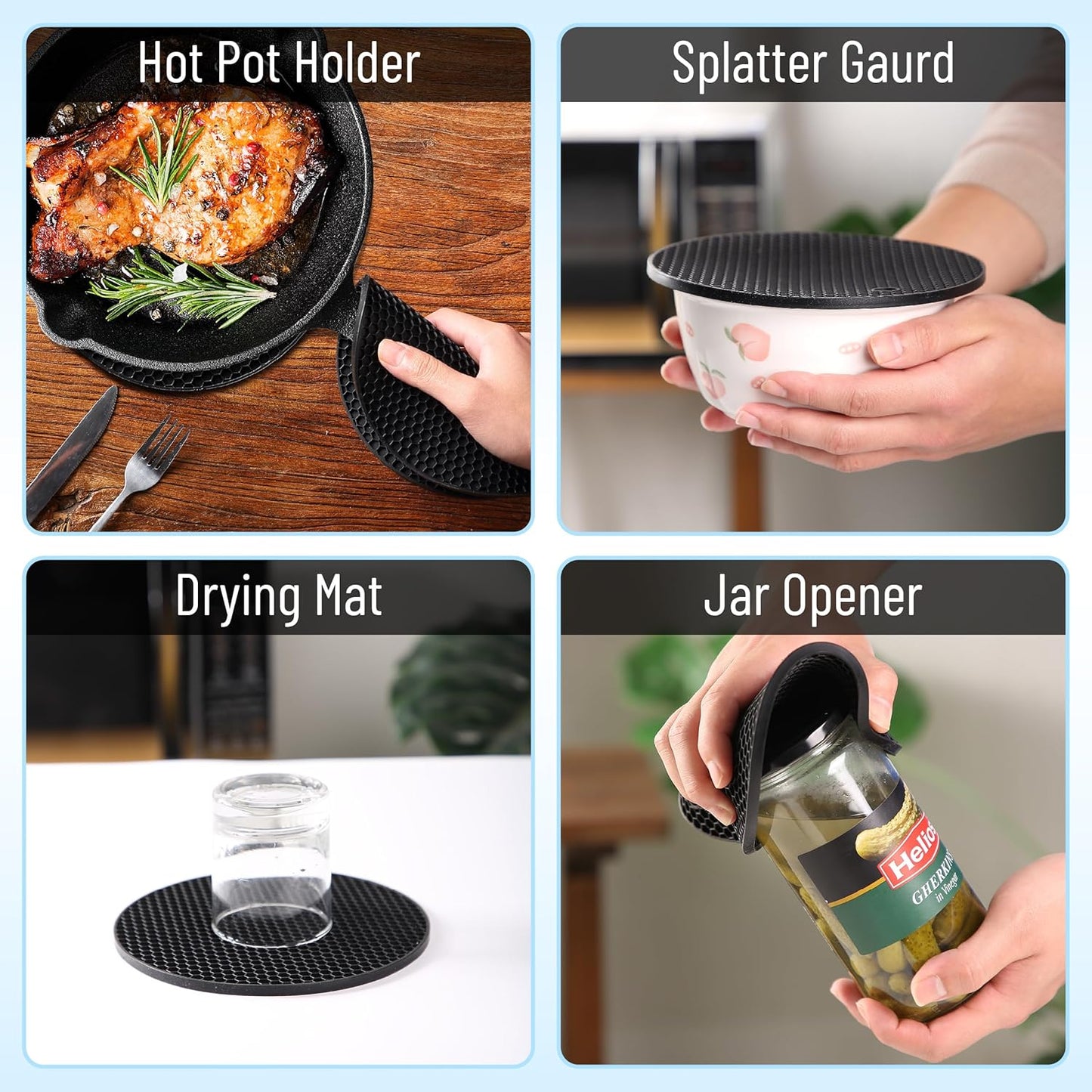 BTaT- Silicone Trivet Mats, 2 Pack, Black, Round Silicone Trivet, Silicone Hot Pads for Kitchen