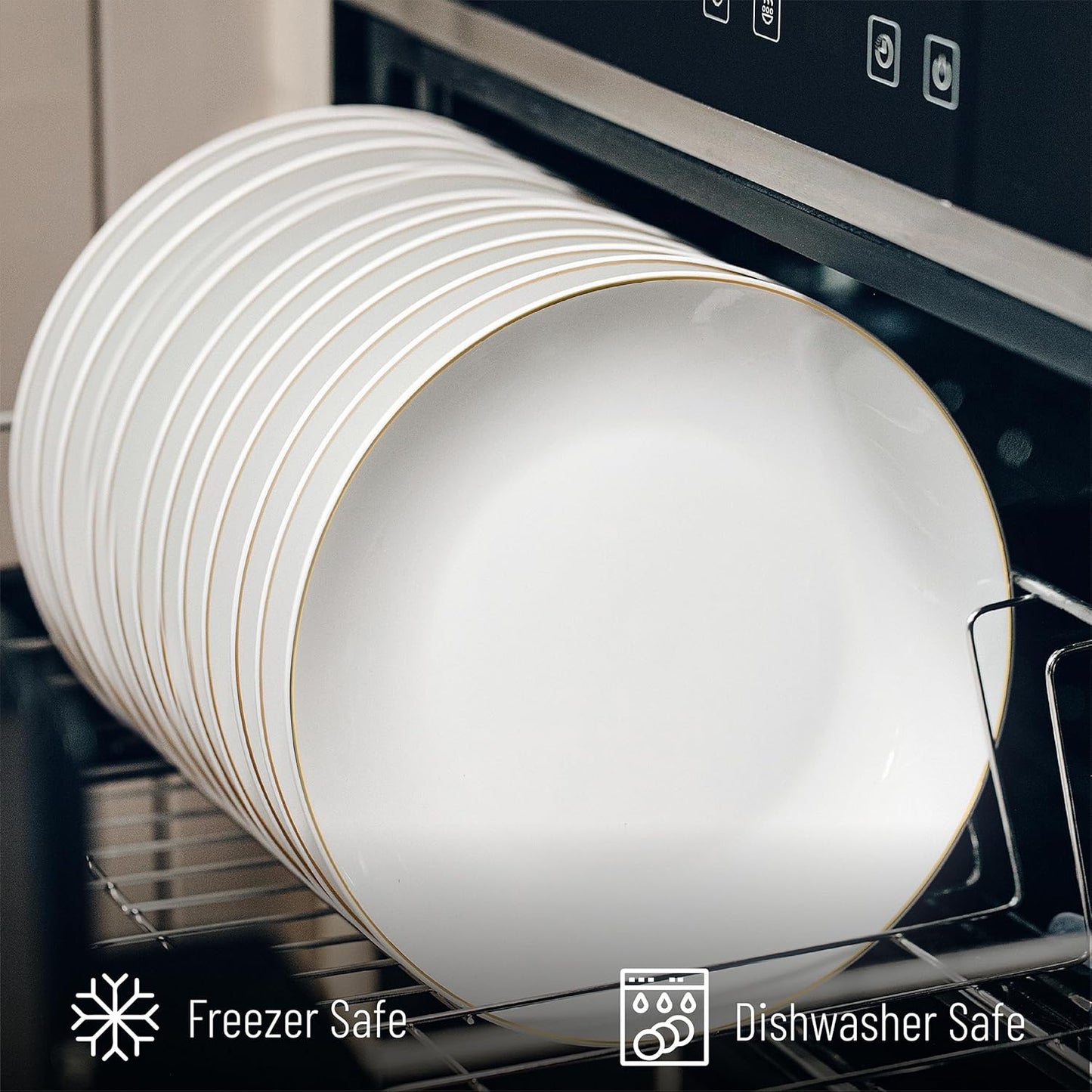 BTaT- White Dessert Plates with Gold Rim, Set of 12, 8", Porcelain, Small Plates for Appetizers