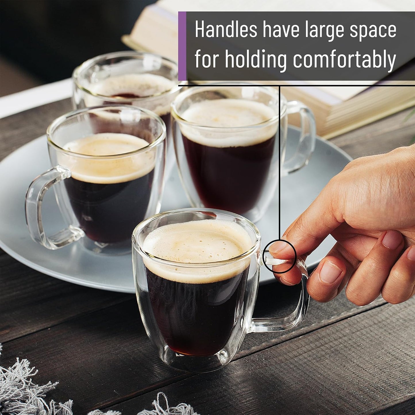 BTaT- Double Wall Glass Coffee Mugs, 16 oz, Set of 6, Double Glass Coffee Cups