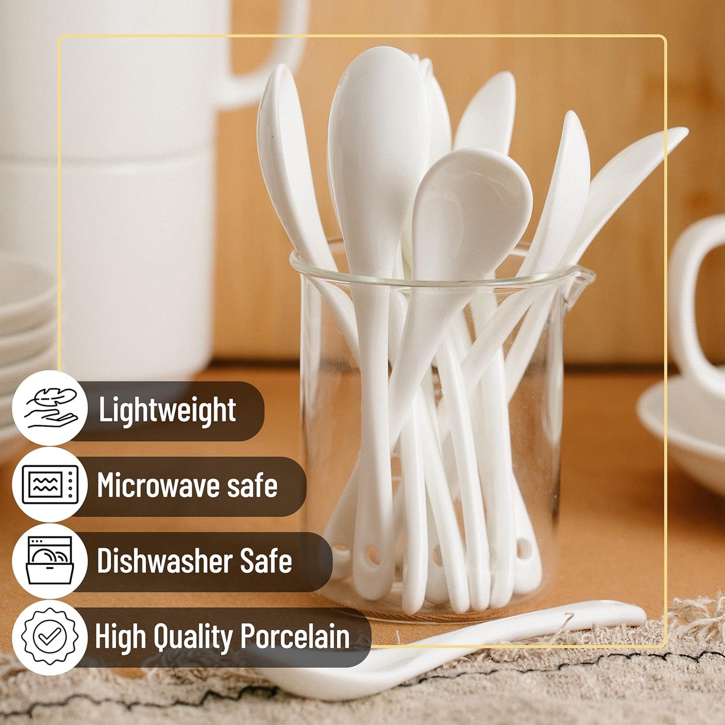 BTaT- Tea Spoon, Set of 12, White Porcelain, Espresso Spoons, Ceramic Spoon, Ceramic Spoons