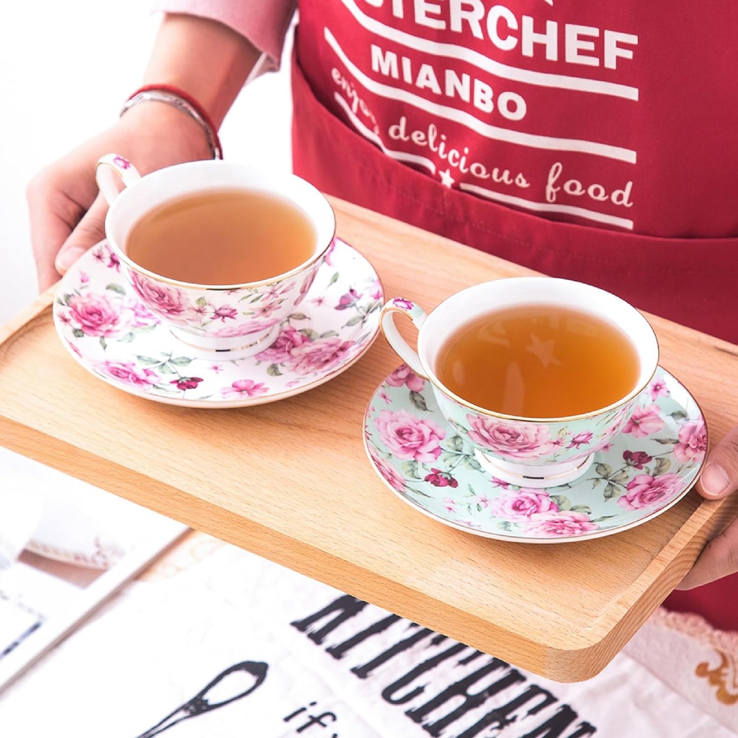 BTaT- Floral Tea Cups and Saucers with Gift Box, 8 oz, Tea Cups Set of 4
