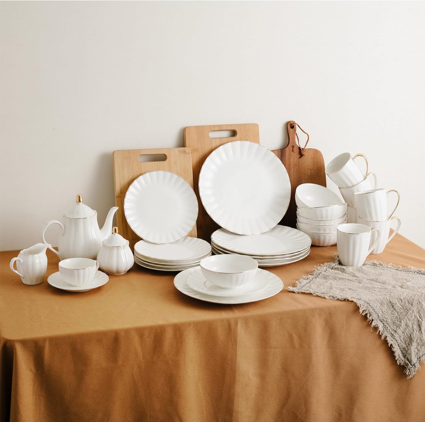 BTaT- White Dessert Plates, Set of 6, 8 inch, White Porcelain with Gold Trim, Small Plate