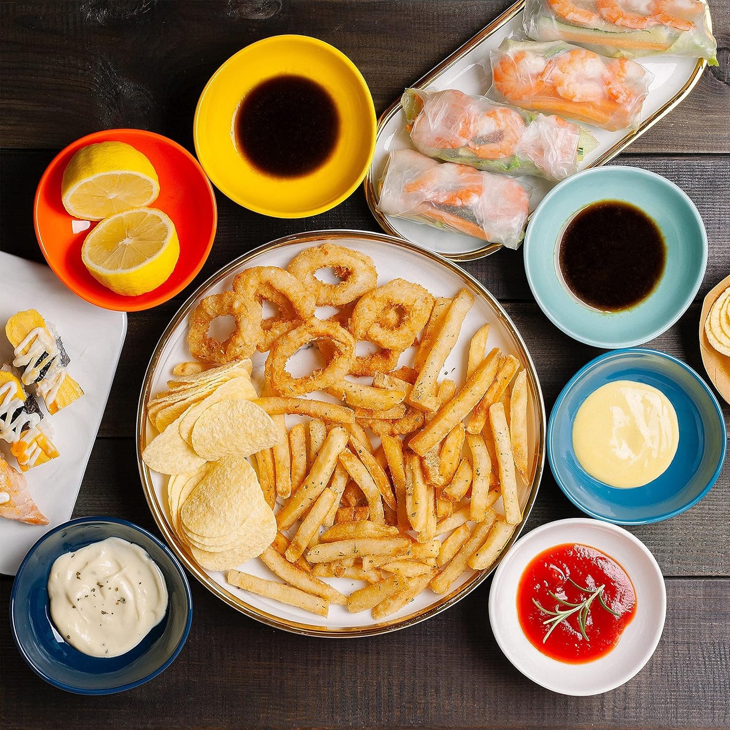 BTaT- Dipping Bowls, 5 oz, Set of 6, Colorful Bowls, Ceramic Dip Bowls, Sauce Bowls, Small Bowls for Dipping