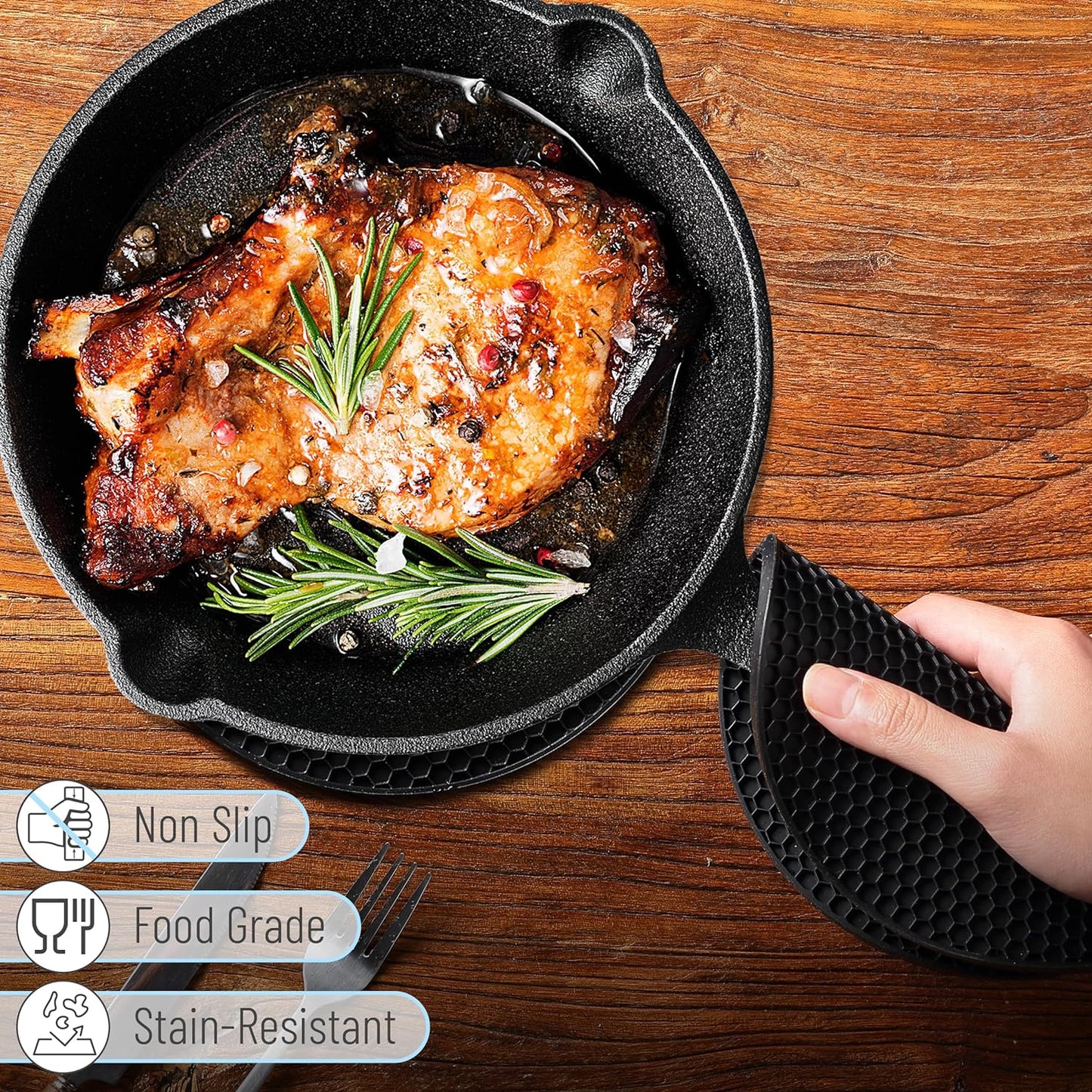 BTaT- Silicone Trivet Mats, 2 Pack, Black, Round Silicone Trivet, Silicone Hot Pads for Kitchen
