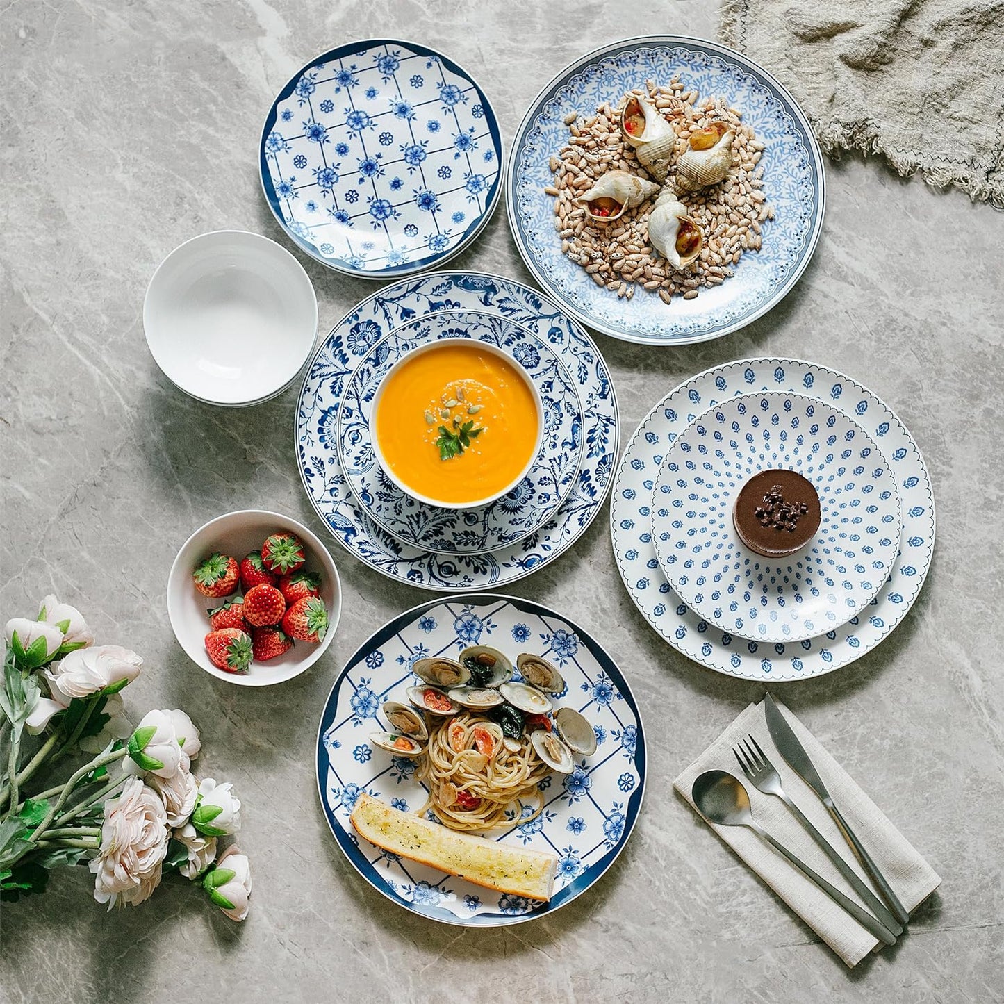 BTaT- Dinnerware Sets for 4, 12 pcs, Ceramic Dinnerware Sets, Plates and Bowls Sets for 4