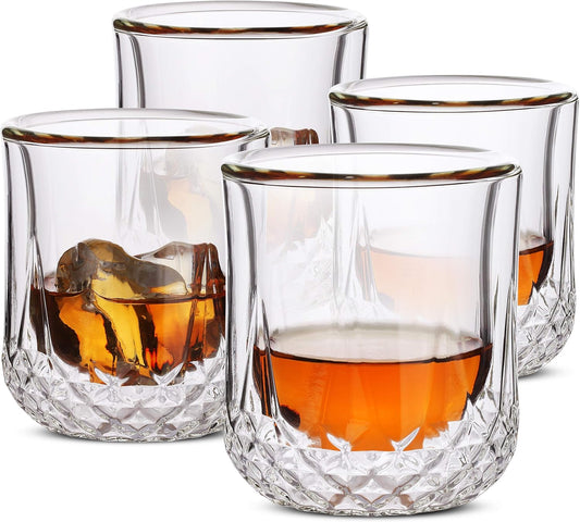 BTaT- Whiskey Glasses Double Wall, Bourbon Glasses, Set of 4, Cocktail Glasses