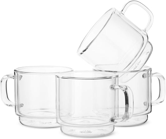 BTaT- Stackable Insulated Coffee Mugs, Glass Tea Mugs, Set of 4 (12 oz, 350 ml)