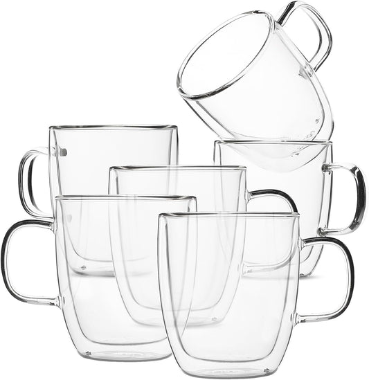 BTaT- Double Wall Glass Coffee Mugs, 12 oz, Set of 6, Double Glass Coffee Cups