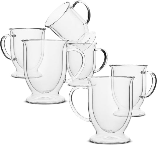 BTaT- Double Walled Glass Coffee Mugs, Set of 6, 16 oz, Double Wall Glass Coffee Mugs