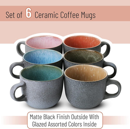 BTaT- Coffee Mug Set, Set of 6, 14 oz(415ml), Coffee Cup Set, Ceramic Coffee Cups