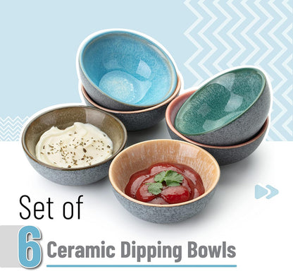 Brew To A Tea BTaT- Ceramic Dipping Bowls, 3.5 Oz, Set of 6, Colorful Small Bowls