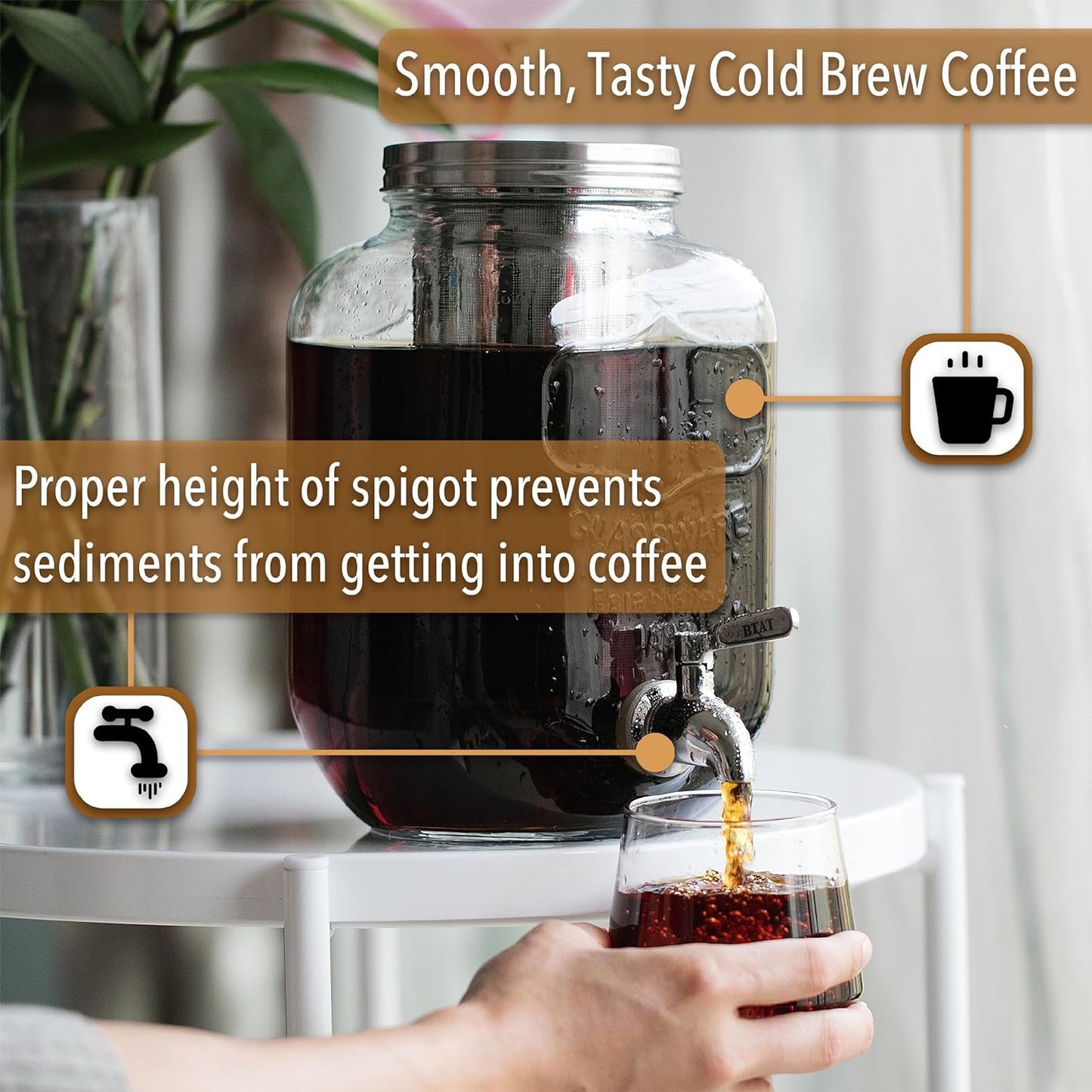 BTaT- Cold Brew Coffee Maker, 1 Gallon, Gold, Mason Jar Cold Brew Maker