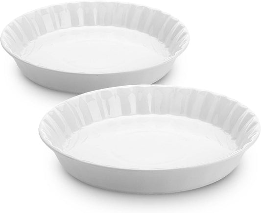 BTAT- Ceramic Pie Dish, 2 pcs, 10.5" and 9.5", White Pie Pans for Baking