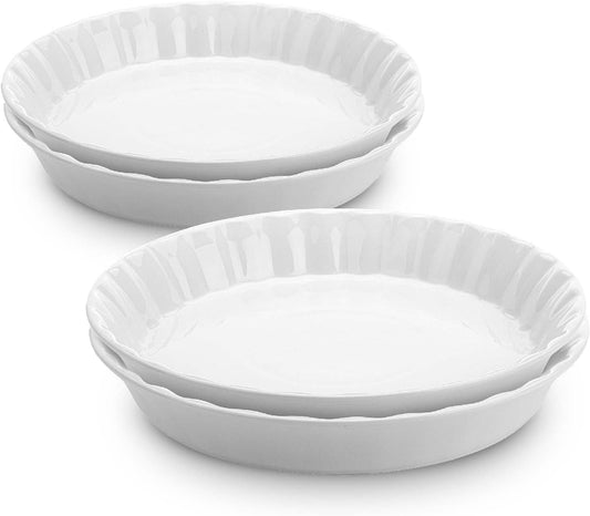 BTAT- Ceramic Pie Dish, 4 pcs, 10.5" and 9.5", White Pie Pans for Baking, Deep Dish Pie Plate, Deep Dish Pie Pan, Deep Pie Dish for Baking