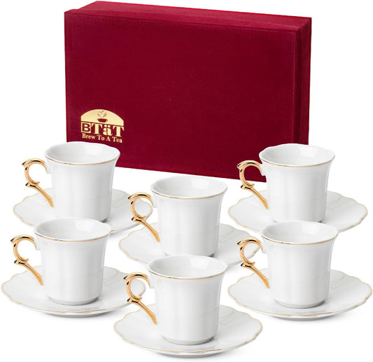BTaT- Espresso Cups and Saucers with Gift Box, 2.4 oz, Set of 6