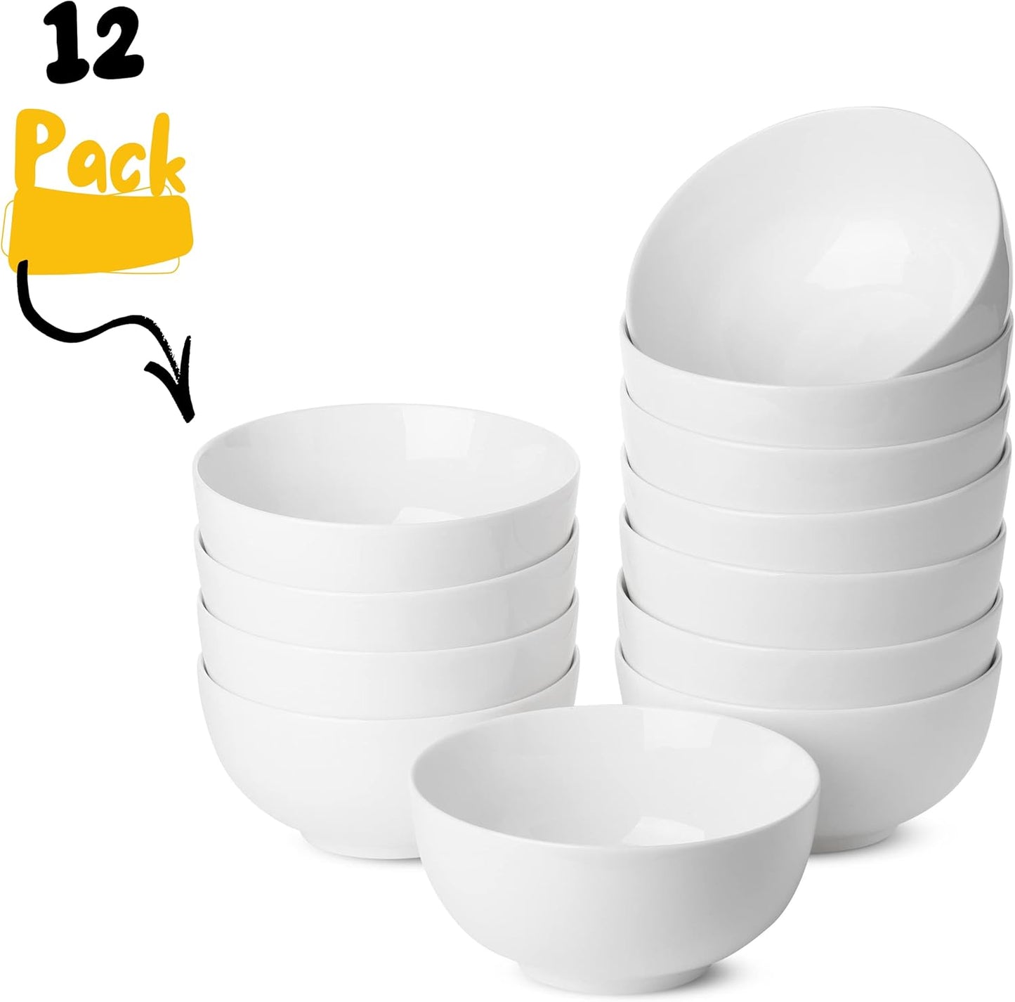BTaT- White Cereal Bowls, Set of 12, 16 Ounces, Bowls, Cereal Bowl