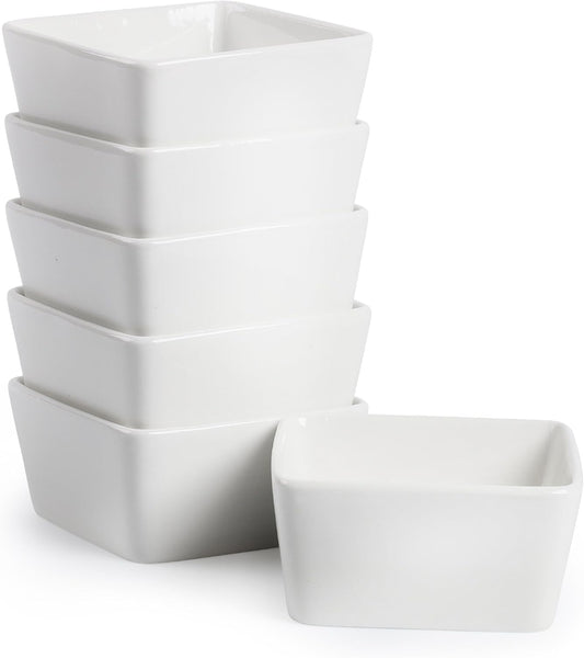 BTaT- Ramekins 8 oz, Set of 6, Square Porcelain Ramekins, Ramekins for Baking