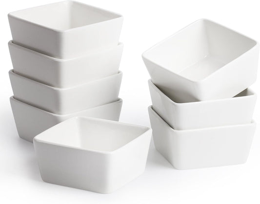 BTaT - Ramekins 8 oz - Set of 8 Square, Porcelain Ramekins, Ramekins for Baking