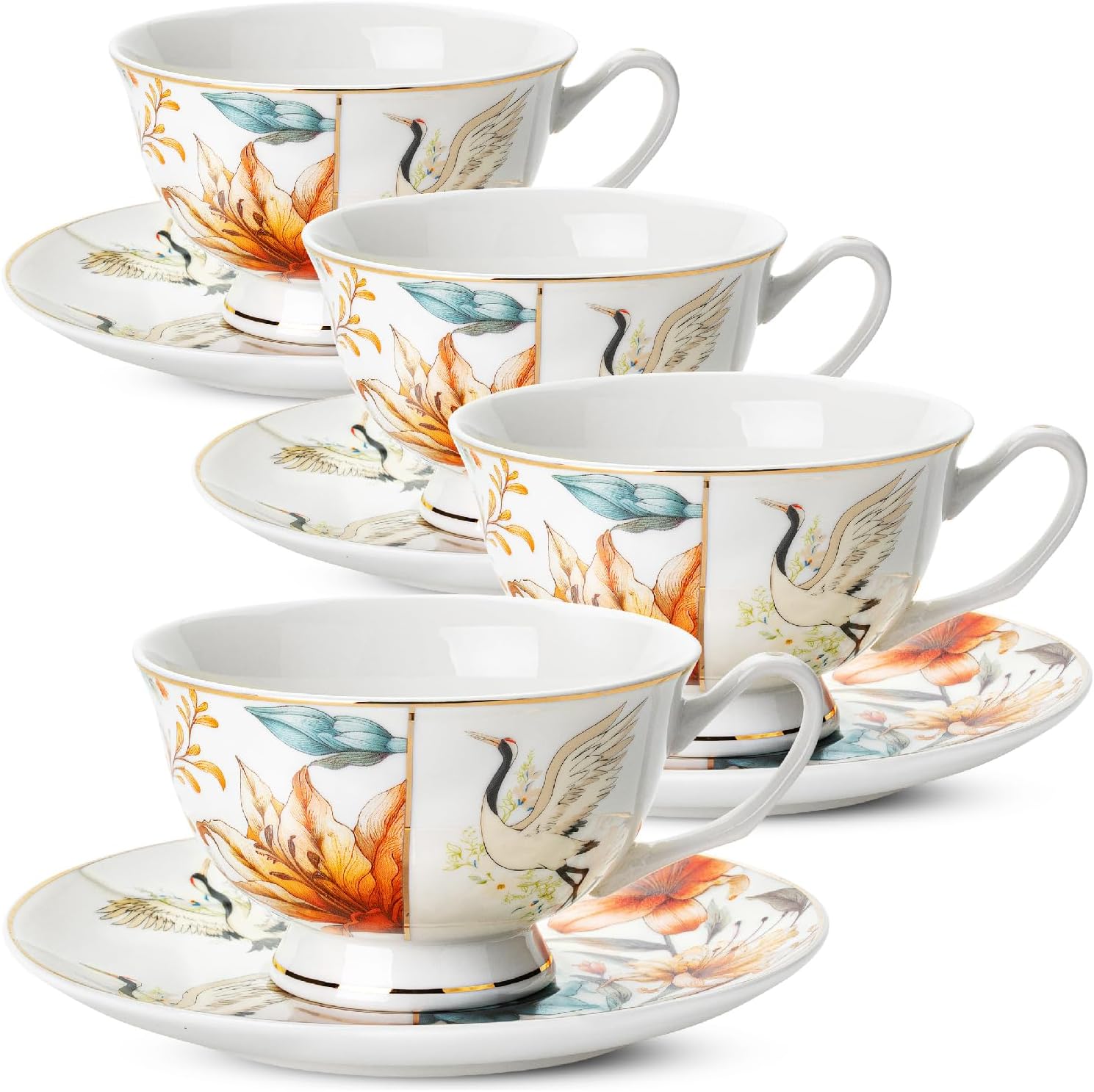 BTaT- Floral Tea Cups and Saucers with Gift Box, 8 oz, Tea Cups Set of ...