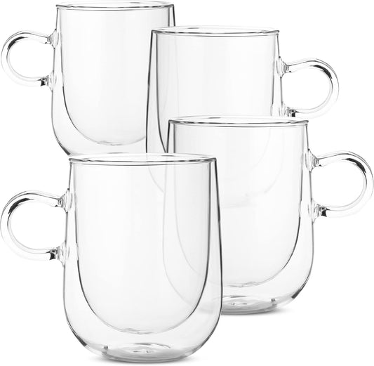 BTaT- Double Wall Glass Coffee Mugs, 16 oz (500ml), Set of 4, Double Glass Coffee Cups