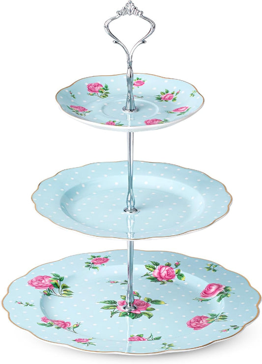 BTaT- 3 Tier Dessert Stand, Afternoon Tea Stand, Porcelain Dessert Tower