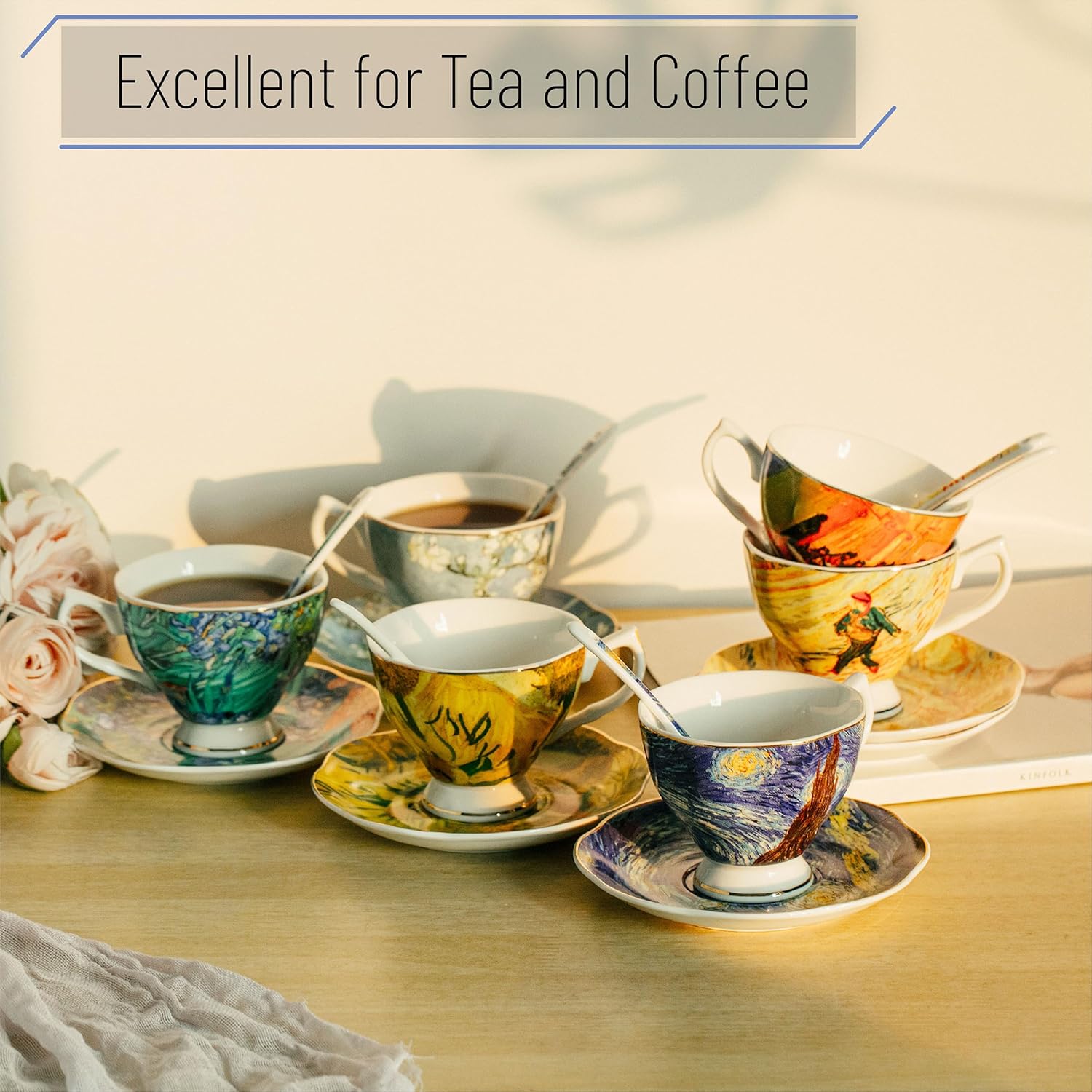 Tea set of 6 (saucer high quality cup spoons)