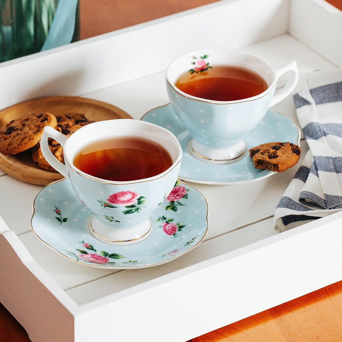 BTaT- Floral Tea Cups and Saucers, Set of 8 (8 oz), Multi-Color with G – Brew to a Tea