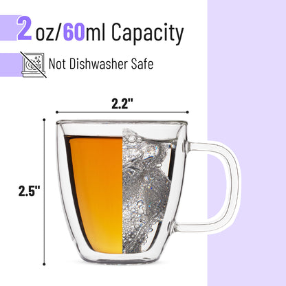 BTaT- Small Espresso Cups, Demitasse Cups, Set of 6 (2.0 oz, 60 ml), Glass Coffee Mugs, Double Wall Glass Cups, Cappuccino Cups, Latte Cups, Clear Coffee Cup, Tea Glass