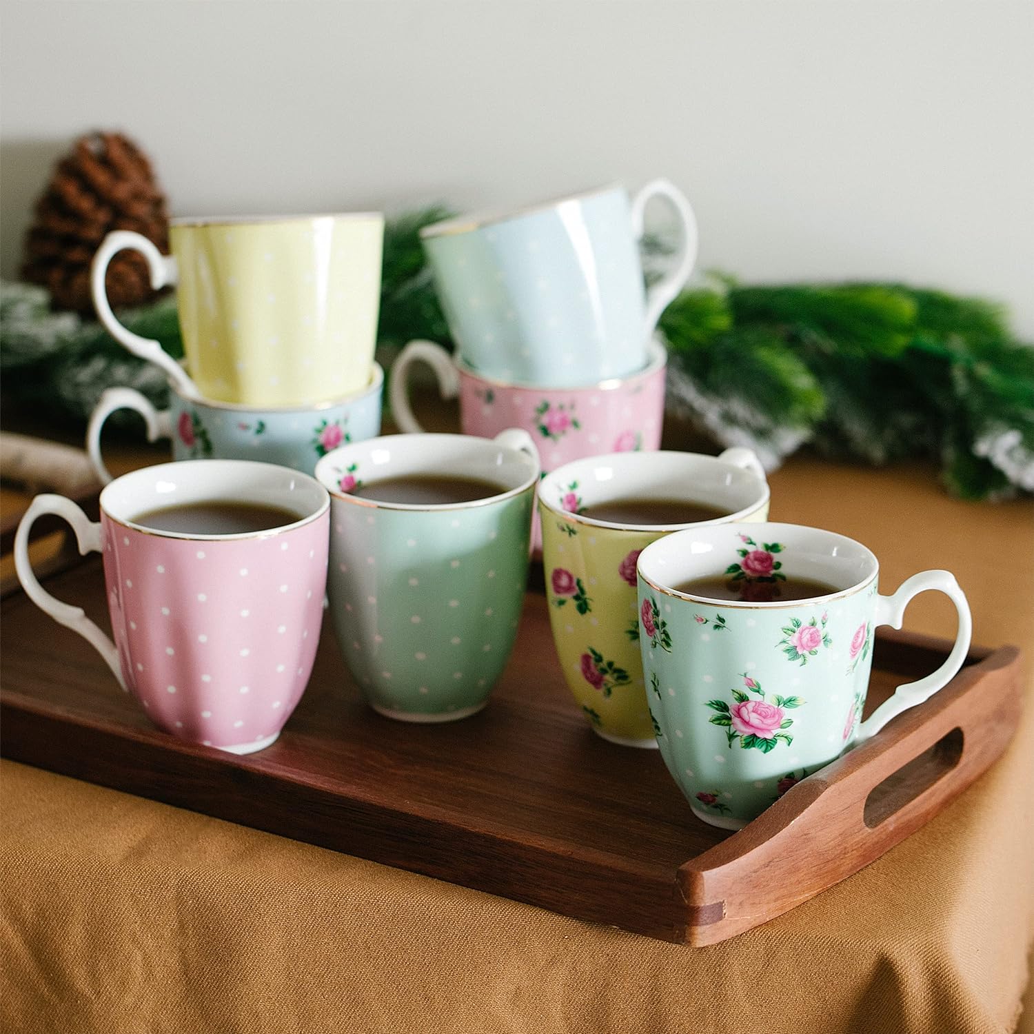 BTaT- Royal Coffee Mugs, 12 oz, Set of 8, Floral Mugs