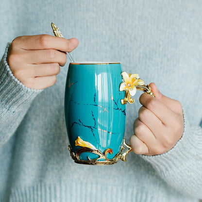 BTaT- Floral Ceramic Mugs with Spoon, Set of 2, Pink and Blue