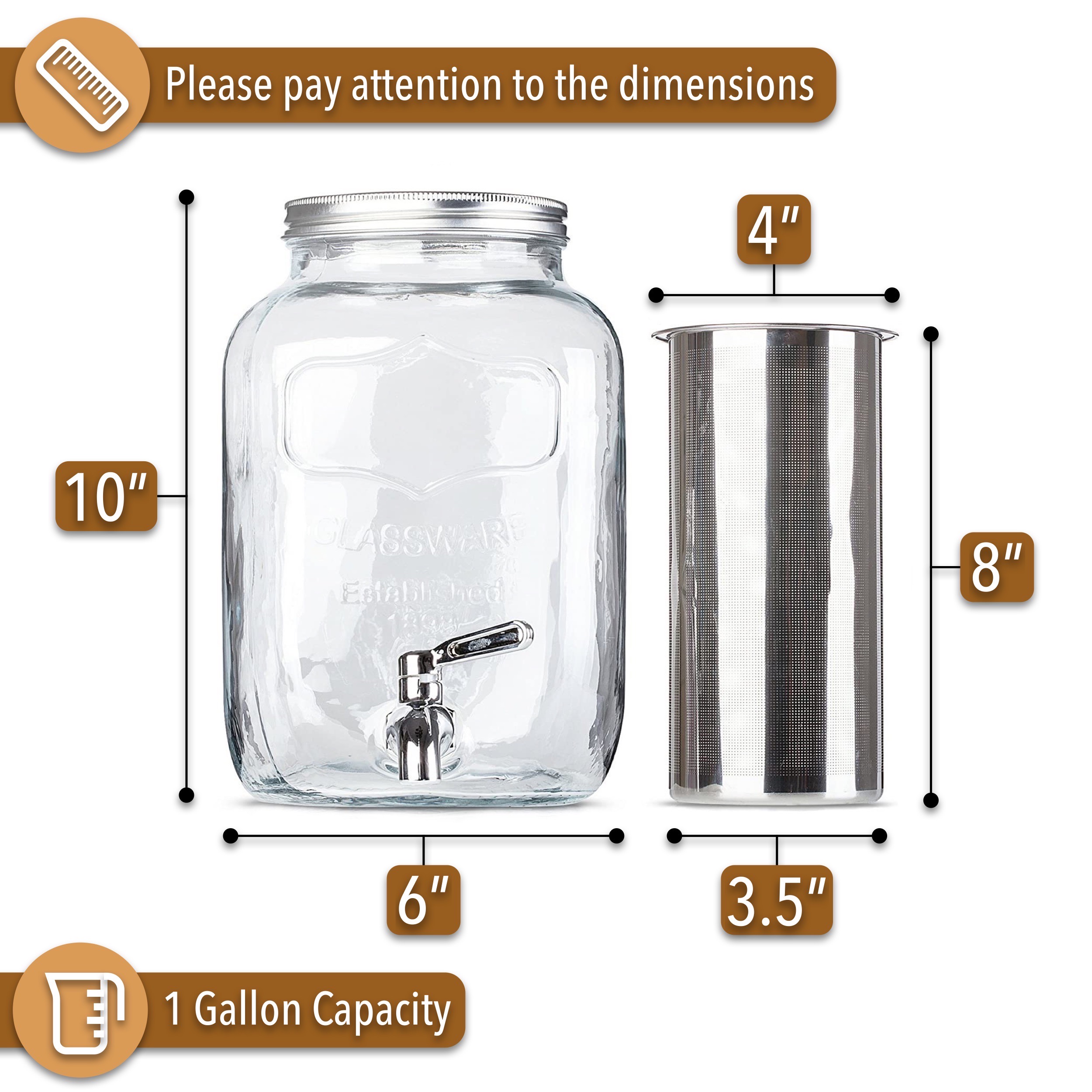 1.5 Gallon Glass Mason Jar Beverage Drink Dispenser with Air-Tight