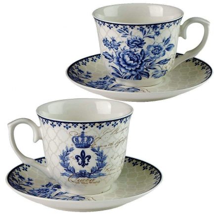 Sparkle and Bash Set of 6 Vintage Floral Tea Cups and Saucers for Tea Party  Supplies, Blue, Pink, 8oz