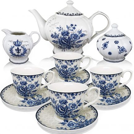 BTäT- Floral Tea Cups and Saucers (Blue – 8 oz)